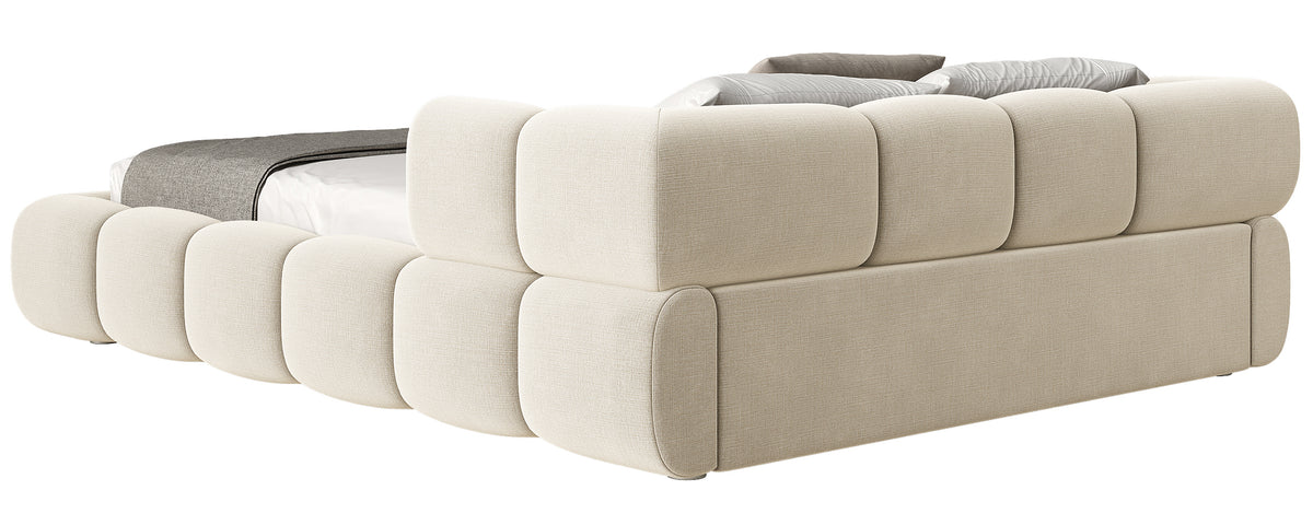 Upholstered bed 180x200 cm Stormi, roll-up frame, light grey chenille, hydrophobic and easy-clean