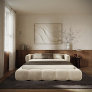 Upholstered bed 180x200 cm Stormi roll-up frame cream chenille hydrophobic easy-clean