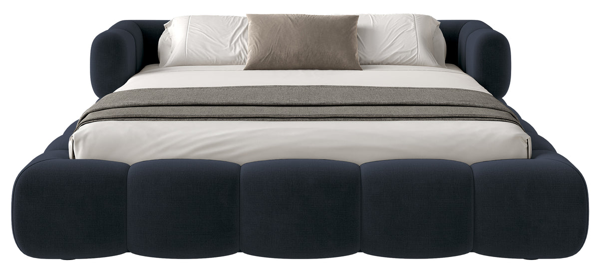 Upholstered bed 140x200 cm Stormi rollable frame navy chenille hydrophobic easy-clean