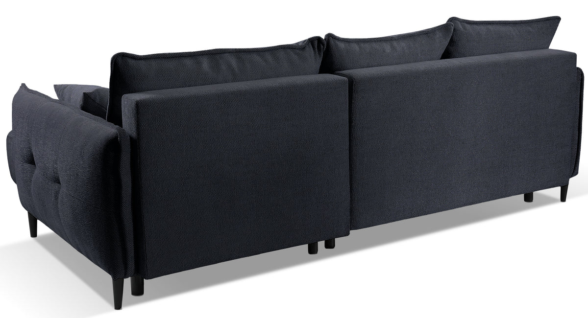 Canapé d'angle Oblivio mini en L droit avec fonction couchage et coffre, tissage bleu marine