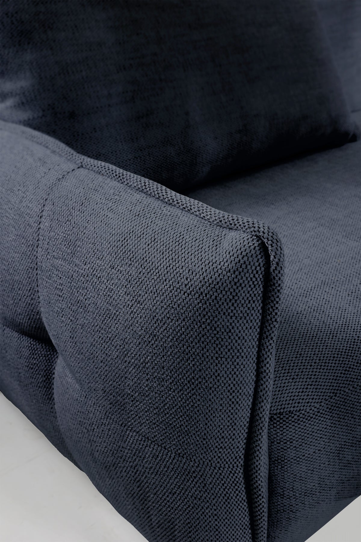 Canapé d'angle Oblivio mini en L droit avec fonction couchage et coffre, tissage bleu marine