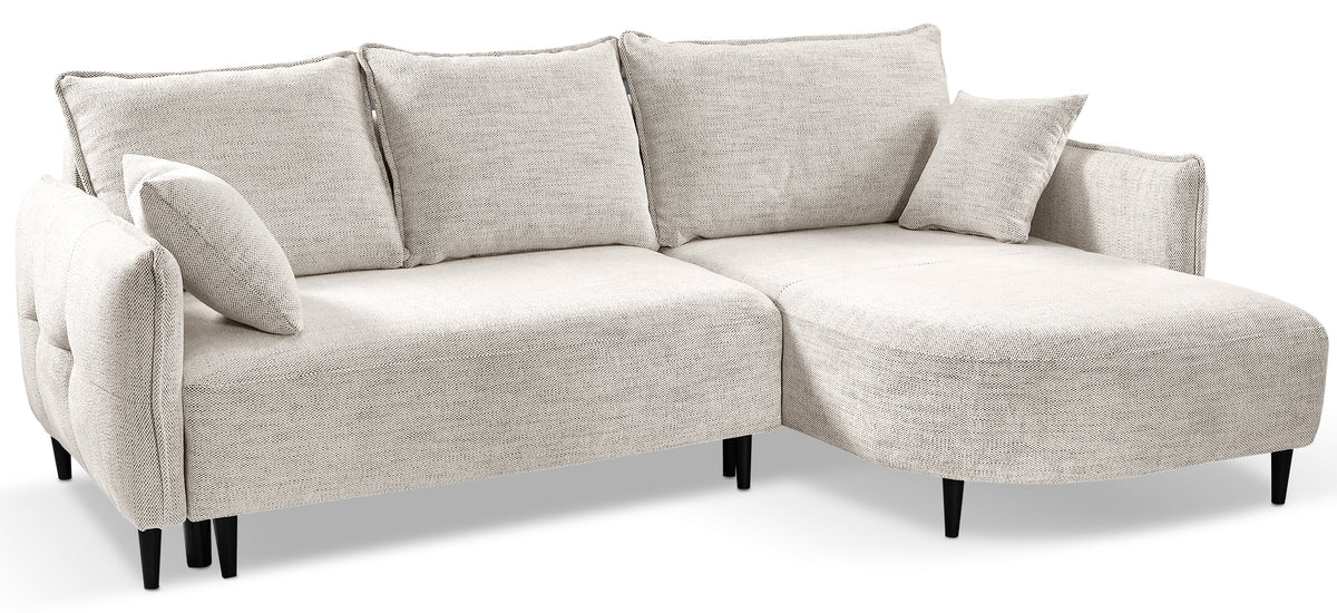 Ecksofa mit Schlaffunktion Oblivio Mini, L-förmig, rechtsseitig, mit Stauraum, beige Flechtmuster