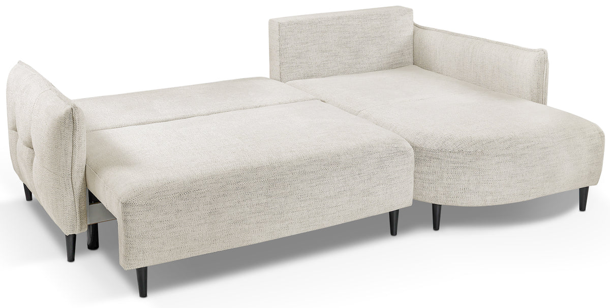 Ecksofa mit Schlaffunktion Oblivio Mini, L-förmig, rechtsseitig, mit Stauraum, beige Flechtmuster