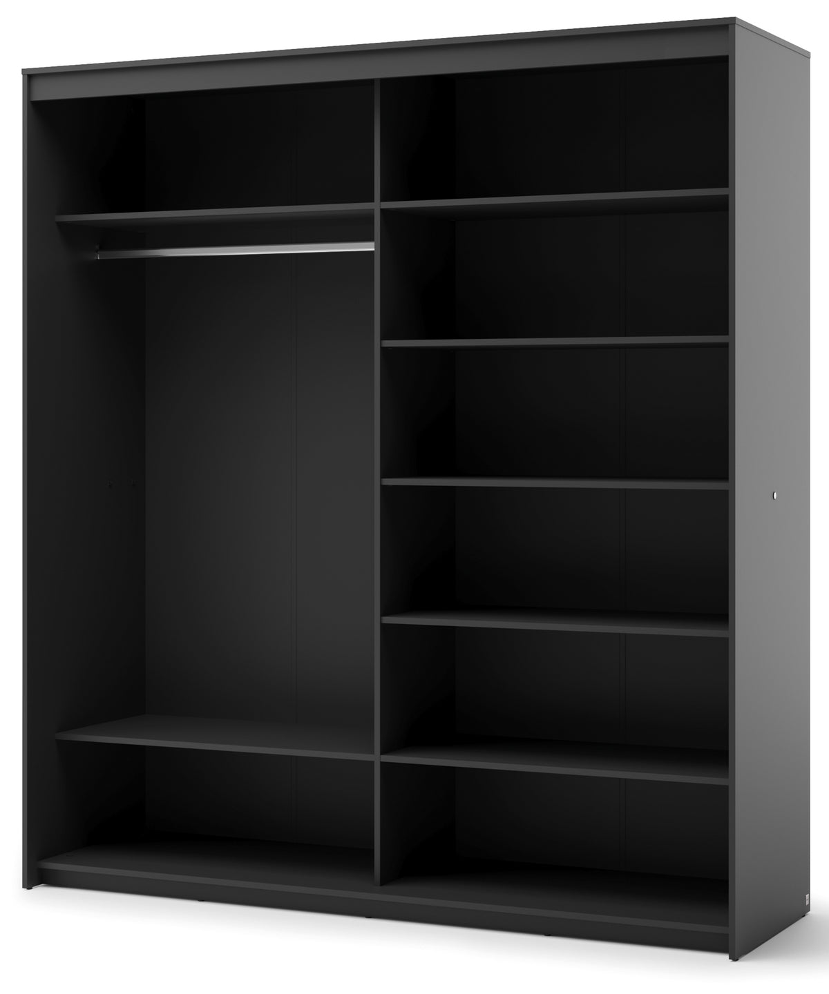 Armoire coulissante Trend 2 portes avec miroir et éclairage 200 cm, façade rainurée noire