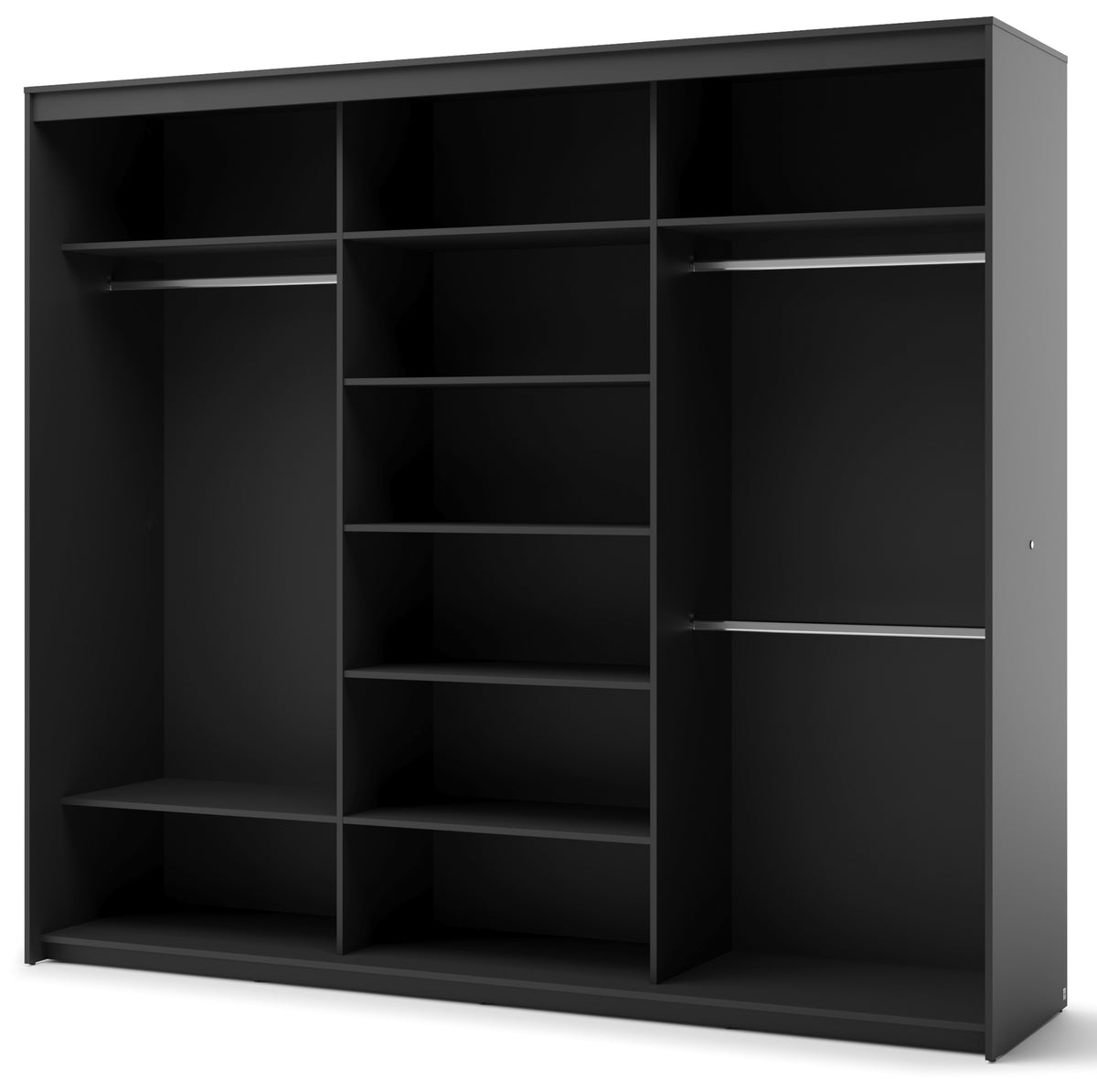 Armoire coulissante Trend trois portes avec miroir et éclairage 250 cm, façades rainurées noires