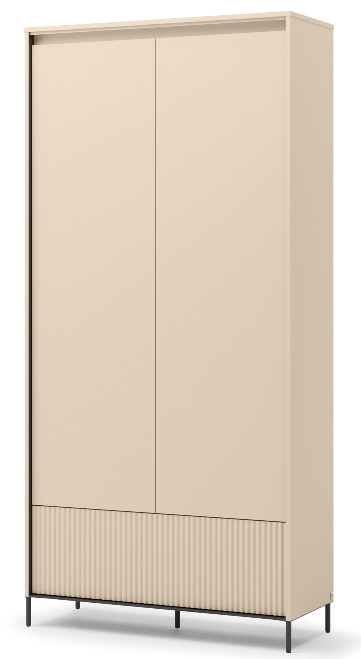 Armoire deux portes Trend avec tiroir et éclairage 101 cm, façades rainurées beige sable / noir