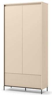 Armoire deux portes Trend avec tiroir et éclairage 101 cm, façades rainurées beige sable / noir