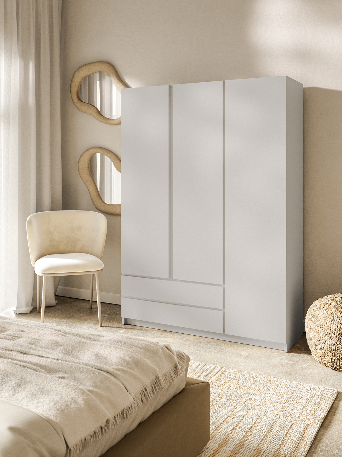 Armoire trois portes Bemmi avec deux tiroirs 150 cm cachemire