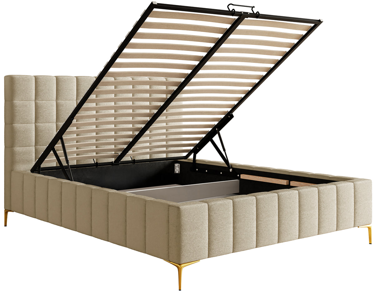Polsterbett 140x200 cm Szejlo mit Stauraum, Metallrahmen, beige Chenille
