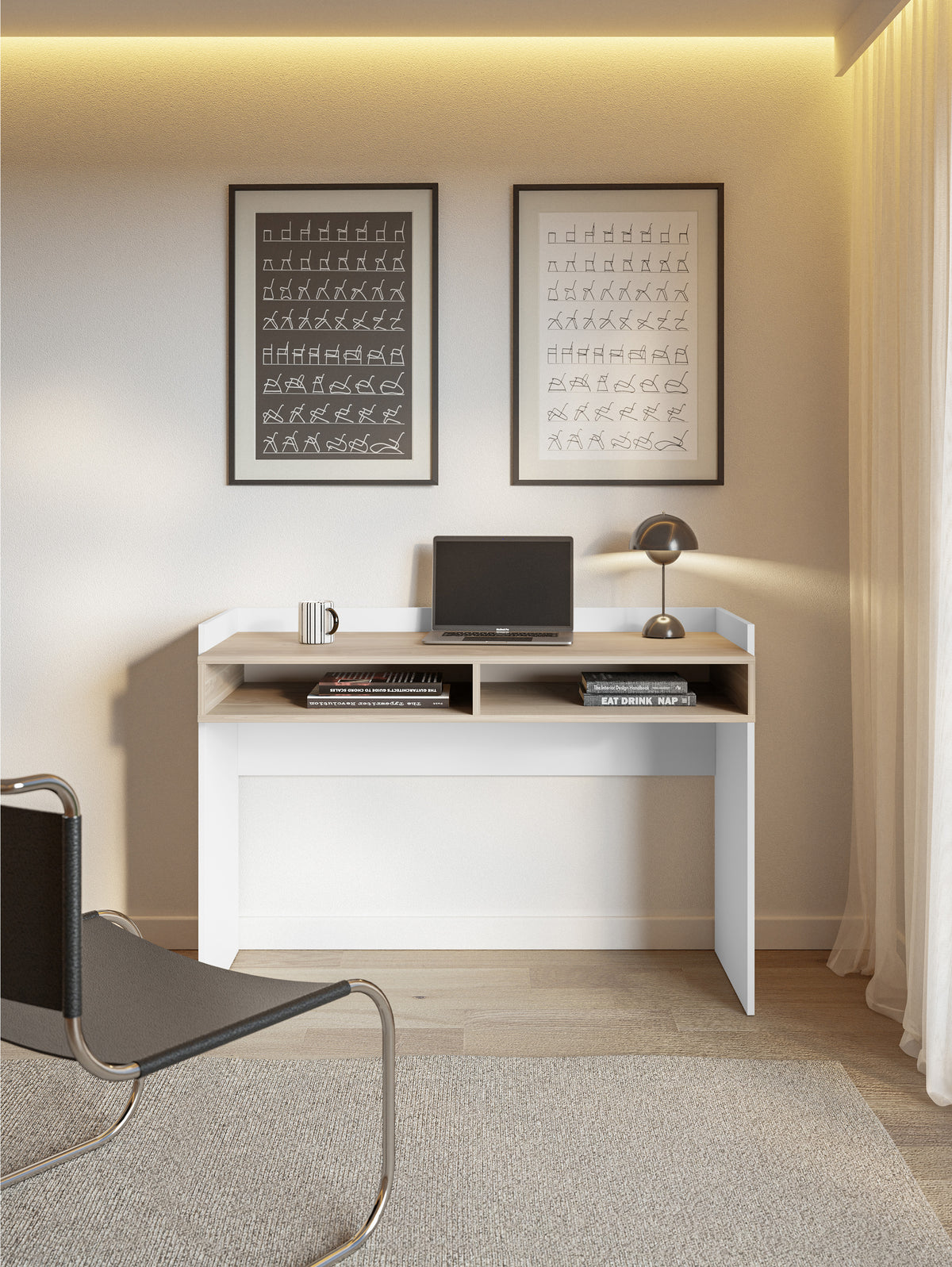Bureau Tabise avec deux niches 120x53 cm blanc/noix California