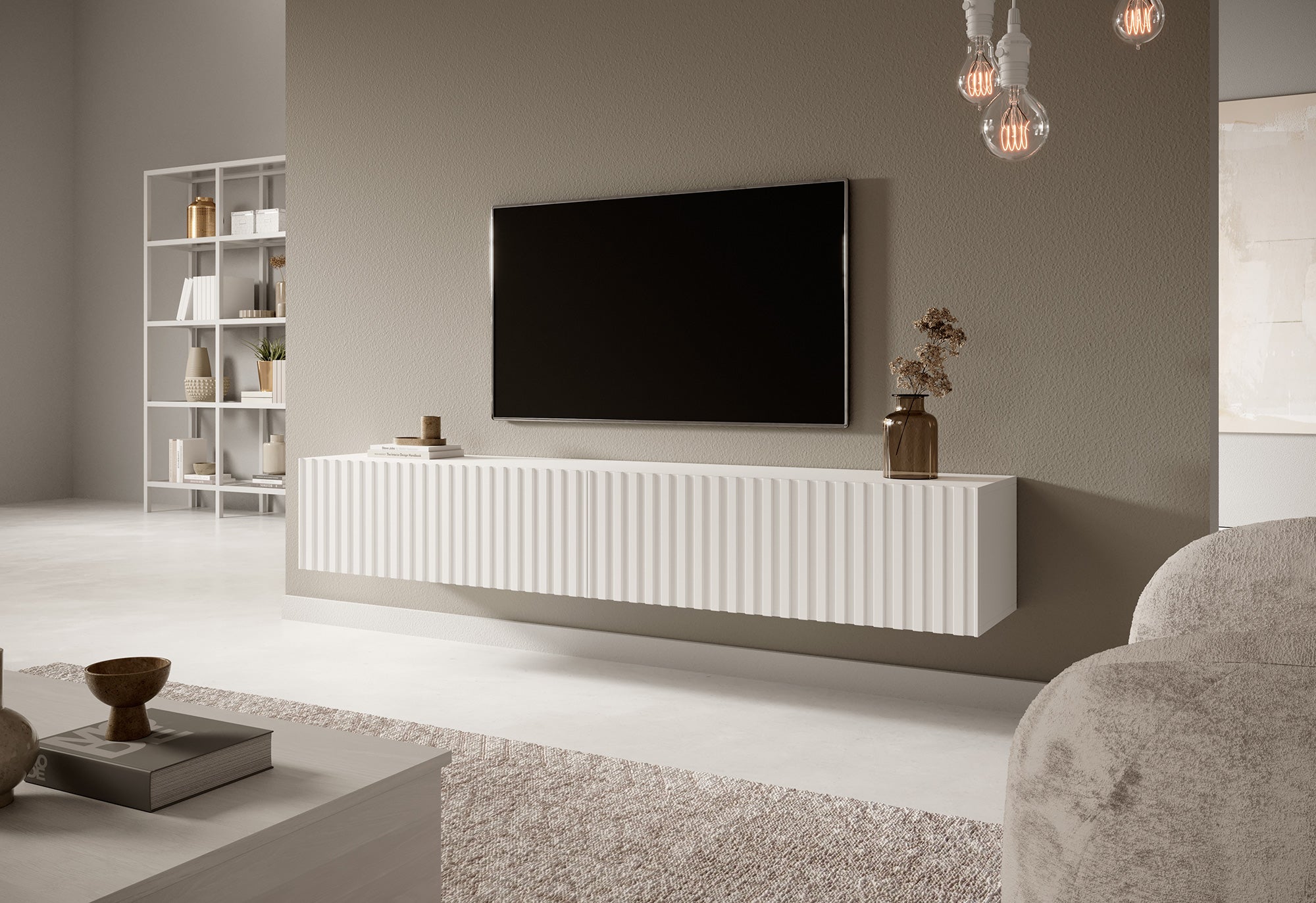 TV-Schrank Telire 175 cm Weiß mit Lamellenfront