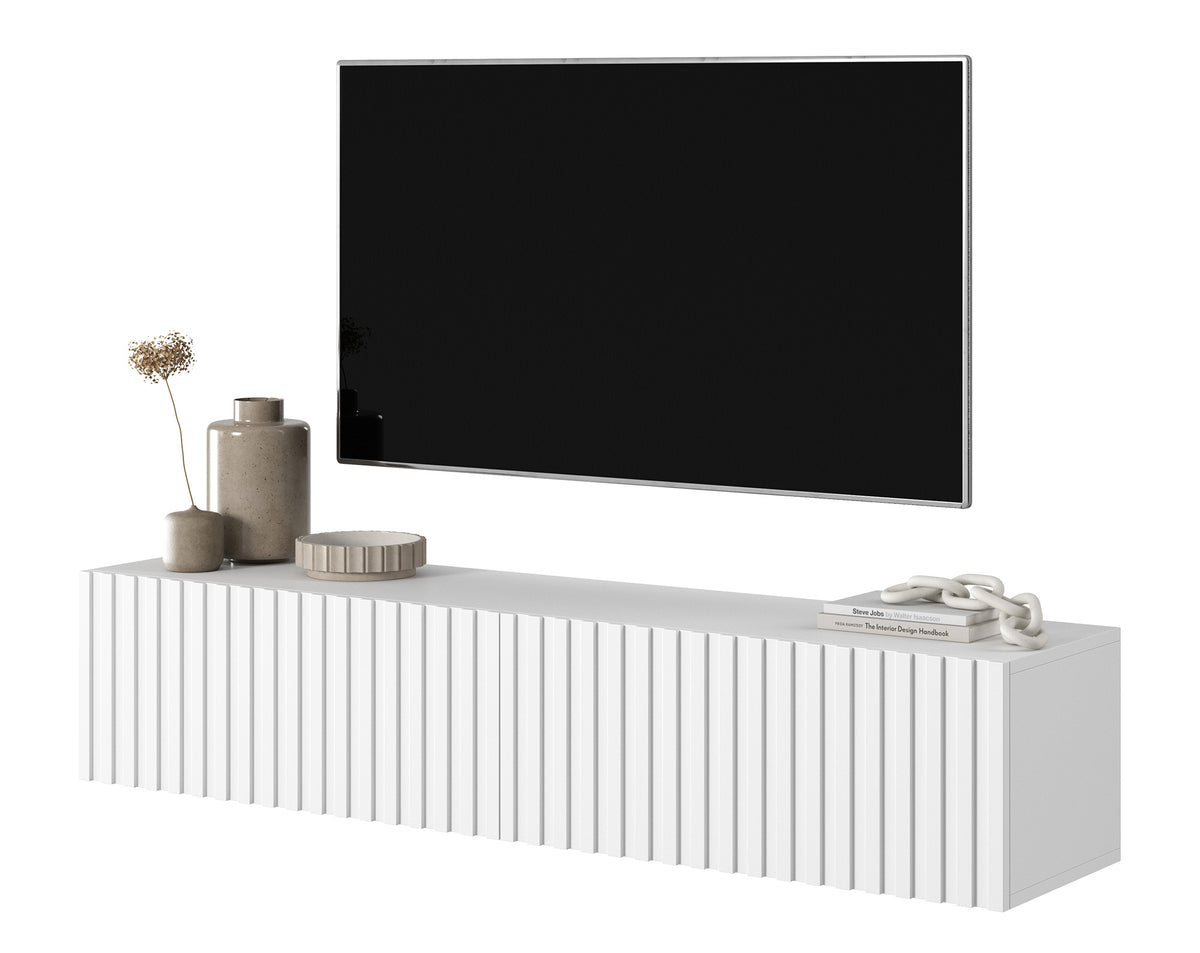 Meuble TV Telire 138,6 cm Blanc avec façade à lamelles