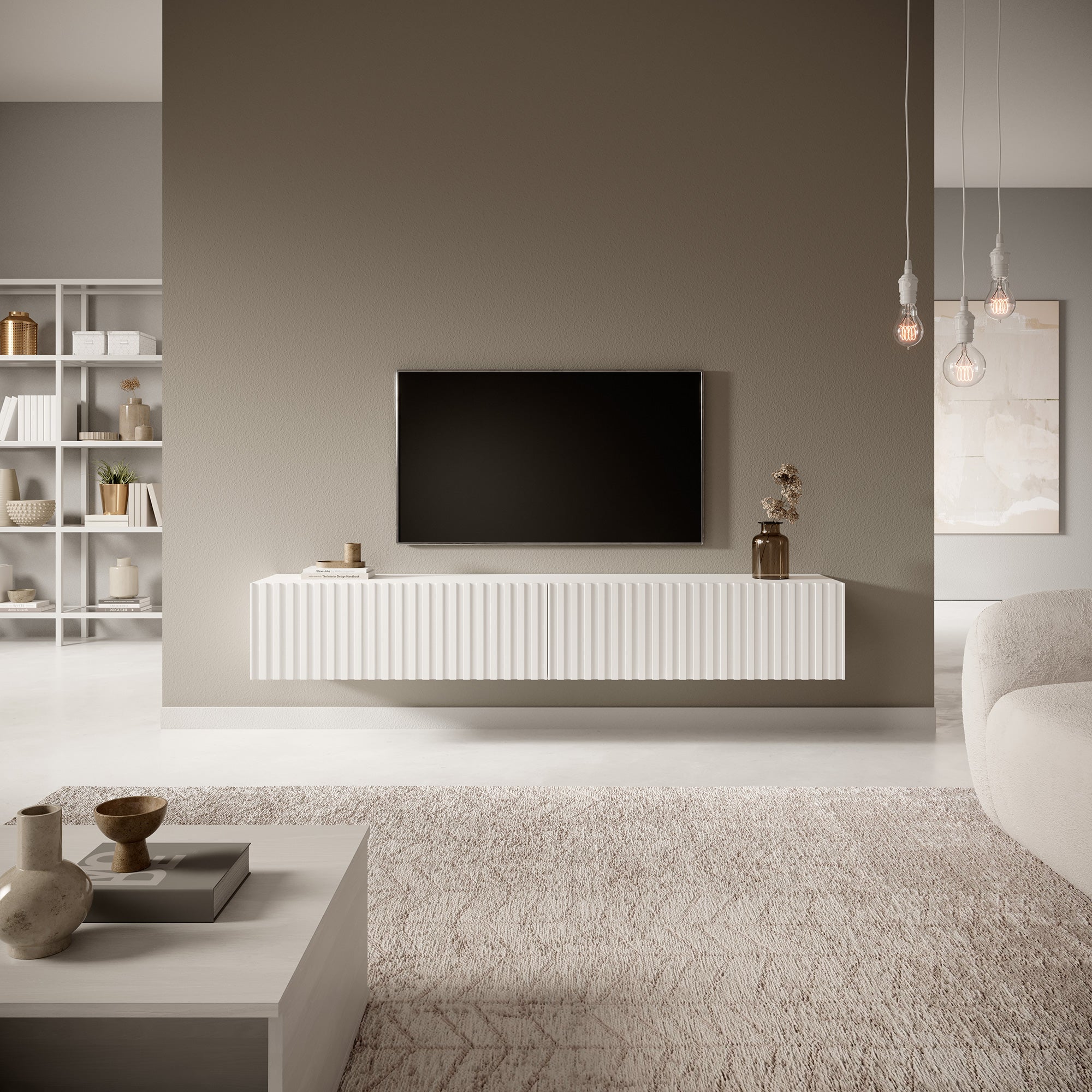 TV-Schrank Telire 175 cm Weiß mit Lamellenfront