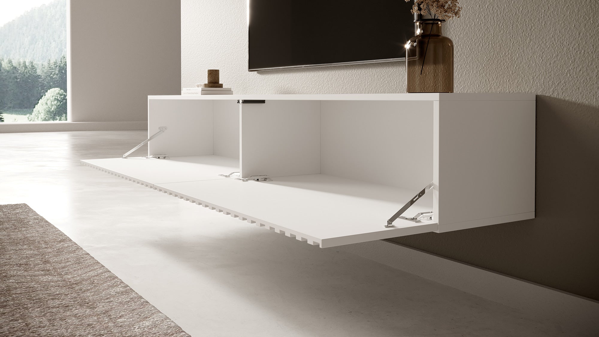 TV-Schrank Telire 175 cm Weiß mit Lamellenfront