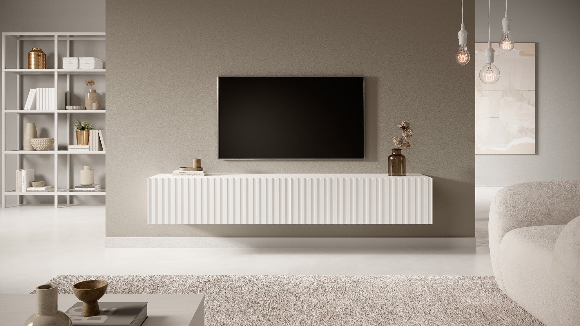 TV-Schrank Telire 175 cm Weiß mit Lamellenfront