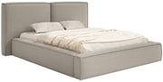 Gepolstertes Bett 200x200 cm Tilves mit Stauraum, Metallrahmen, grau-braunes Bouclé