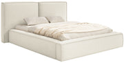 Lit tapissé 160x200 cm Tilves avec rangement, cadre métallique, bouclé crème