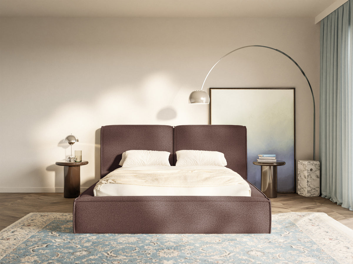 Gepolstertes Bett 160x200 cm Tilves mit Stauraum, Metallrahmen, braunes Bouclé
