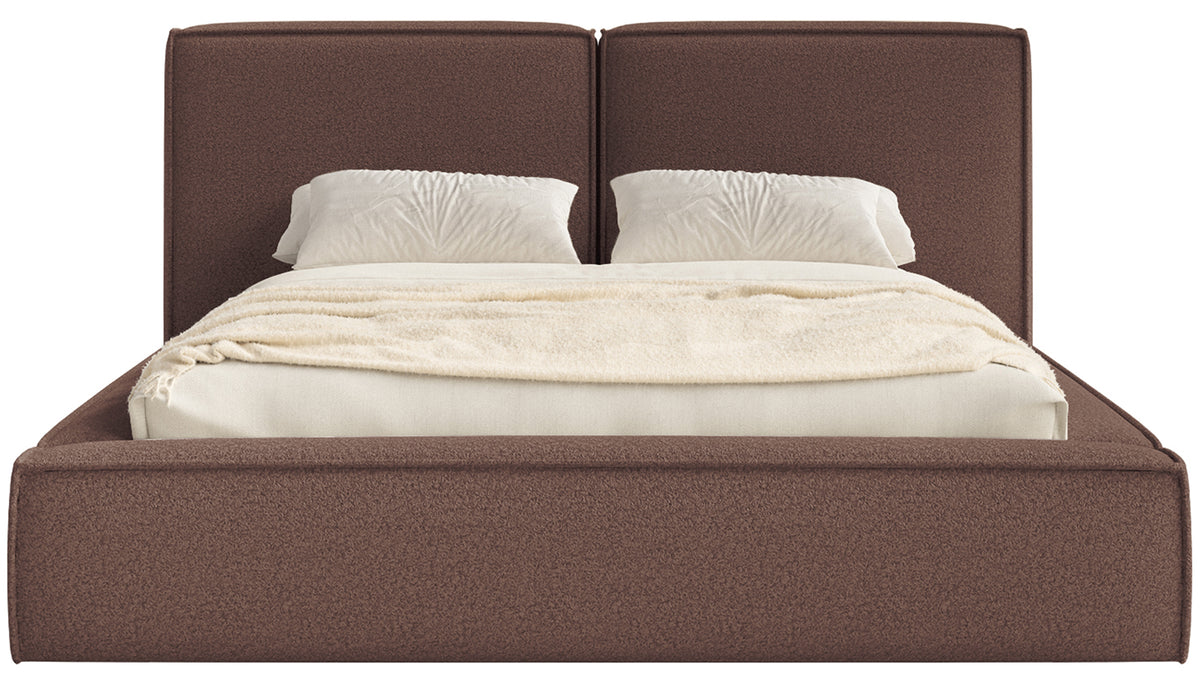 Gepolstertes Bett 160x200 cm Tilves mit Stauraum, Metallrahmen, braunes Bouclé