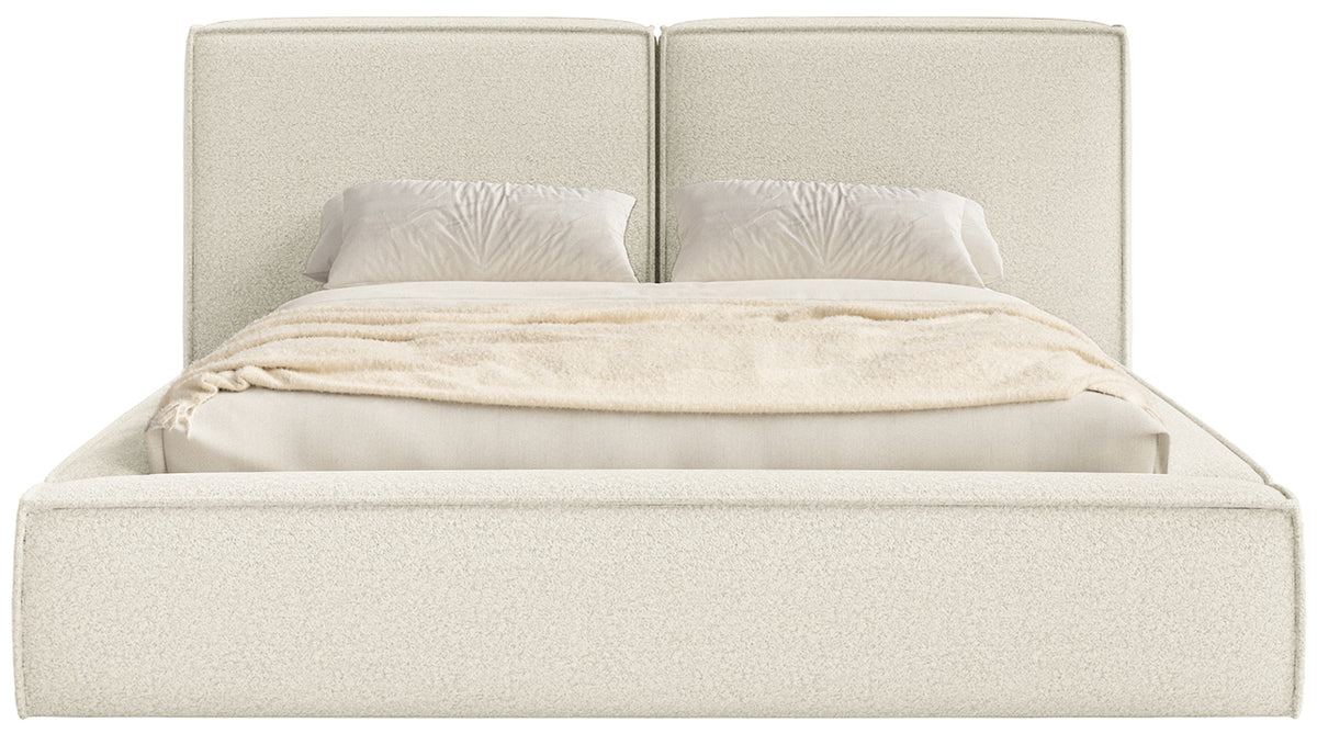 Lit tapissé 160x200 cm Tilves avec rangement, cadre métallique, bouclé crème