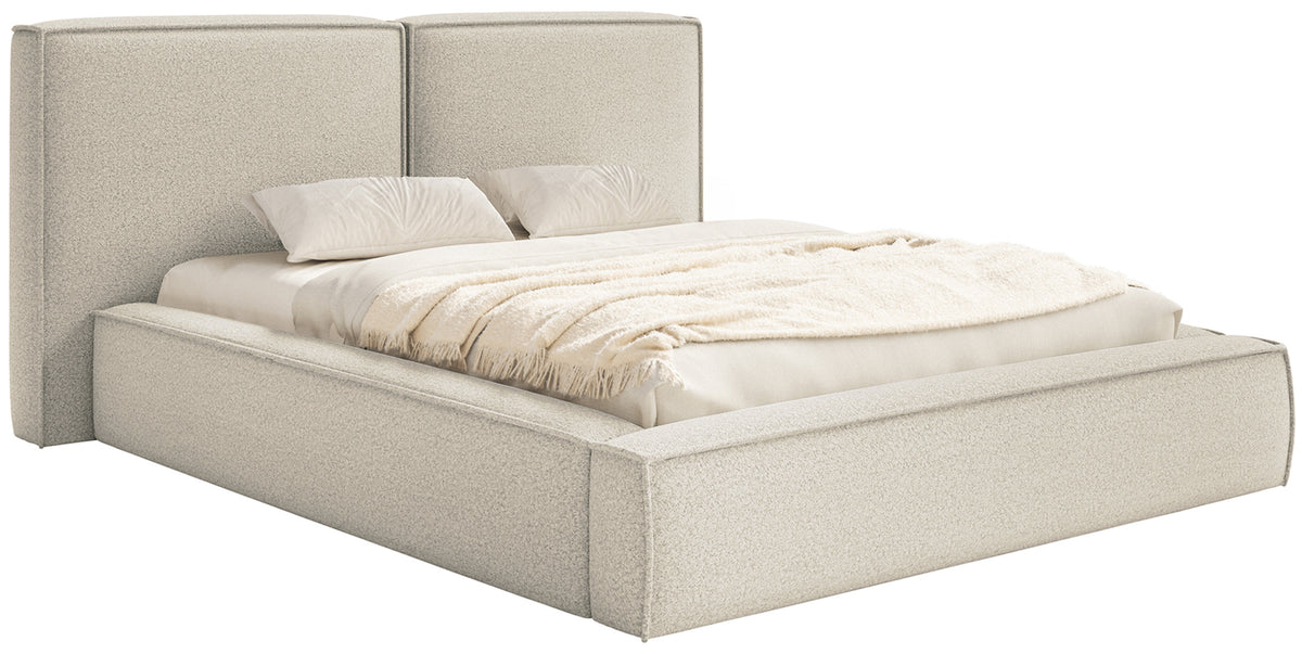 Polsterbett 200x200 cm Tilves mit Stauraum, Metallrahmen, hellbeige Bouclé