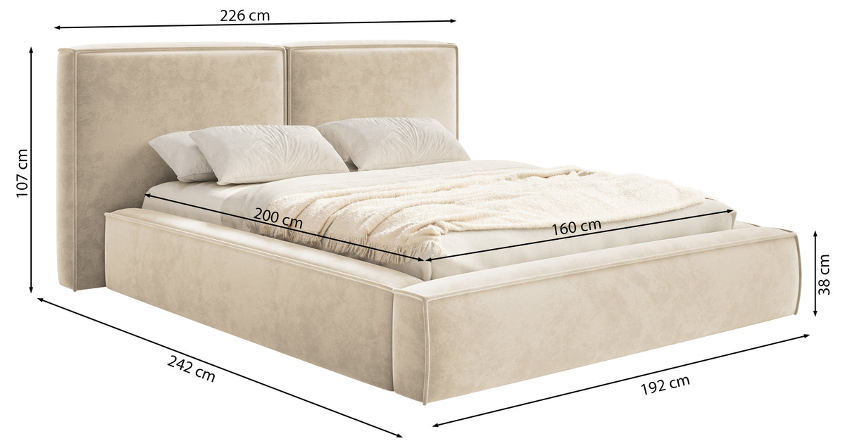 Polsterbett 160x200 cm Tilves mit Stauraum, Metallrahmen, hellgrauer Samt