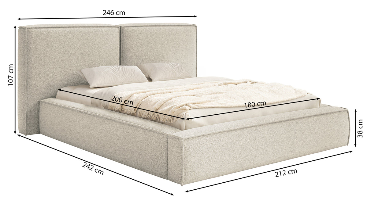 Polsterbett 180x200 cm Tilves mit Stauraum, Metallrahmen, dunkelgrauer Bouclé-Stoff