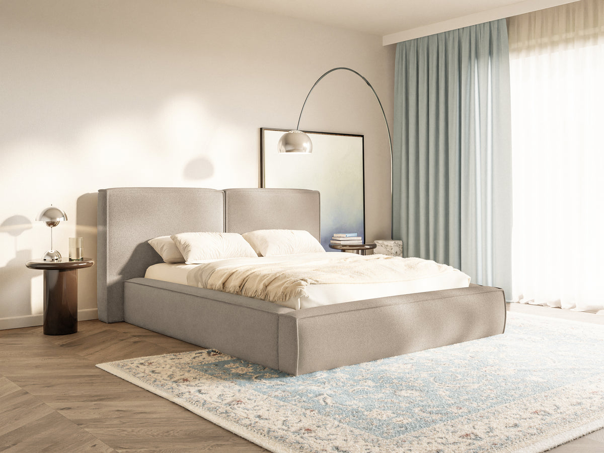 Polsterbett 160x200 cm Tilves mit Stauraum, Metallrahmen, beiger Chenillestoff