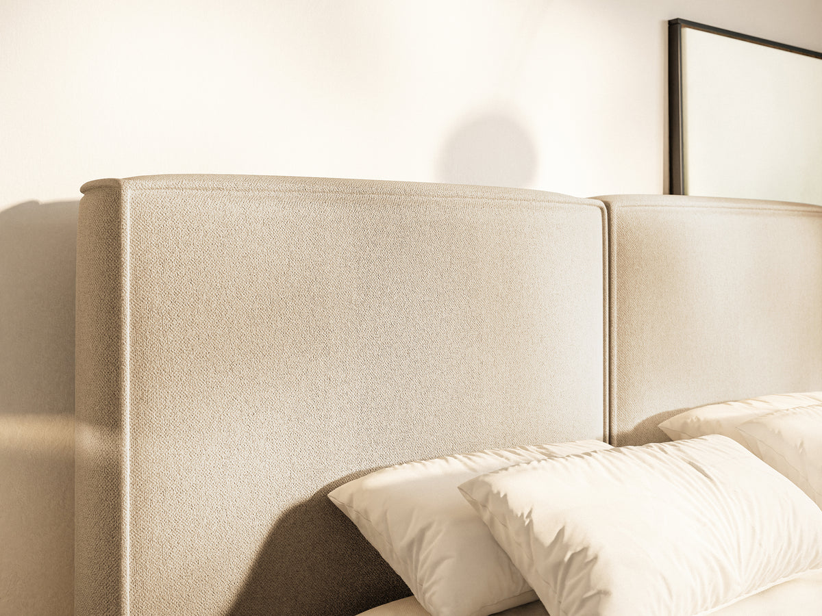 Polsterbett 180x200 cm Tilves mit Stauraum, Metallrahmen, hellbeige Chenille