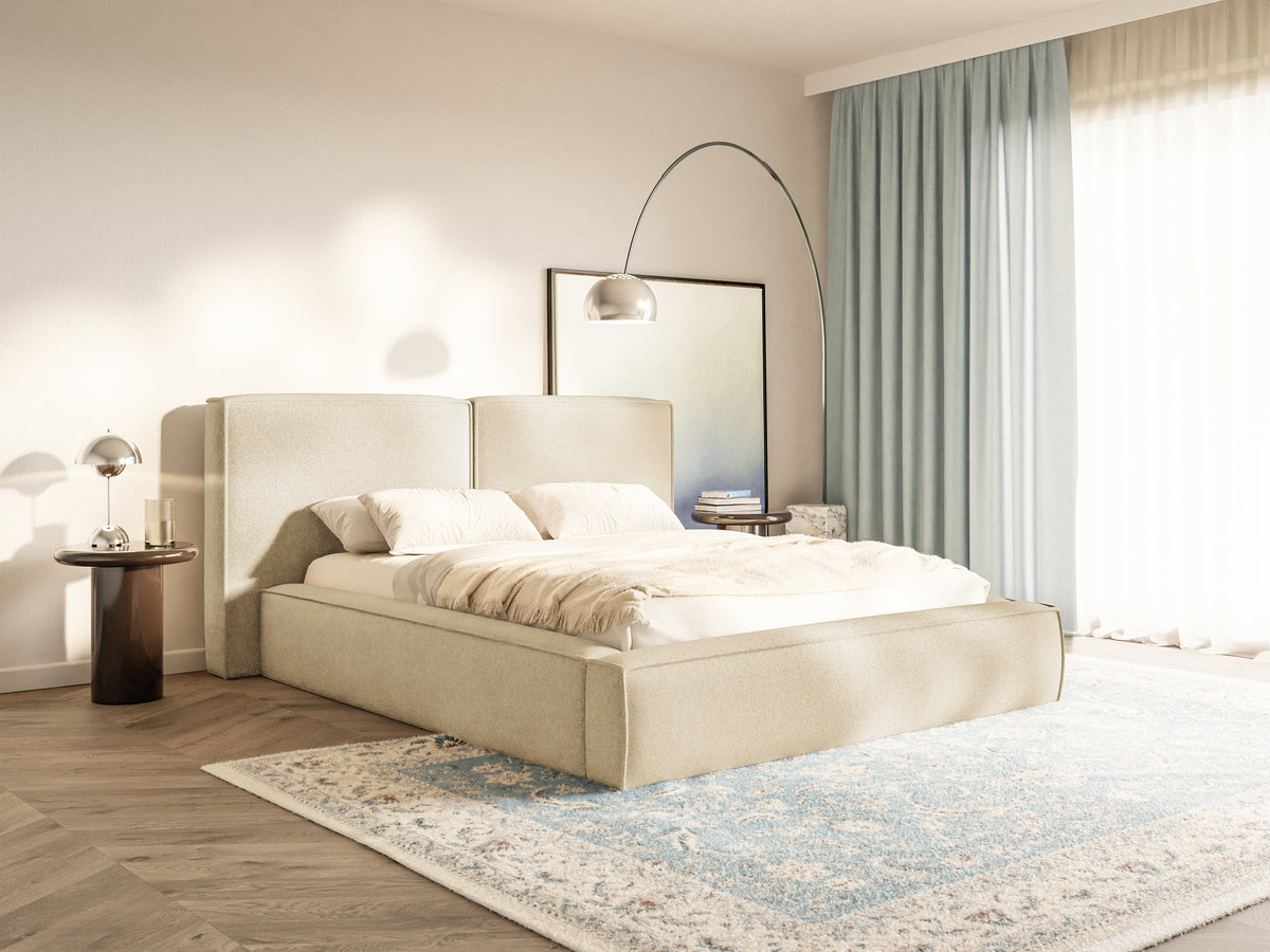 Polsterbett 180x200 cm Tilves mit Stauraum, Metallrahmen, hellbeige Chenille