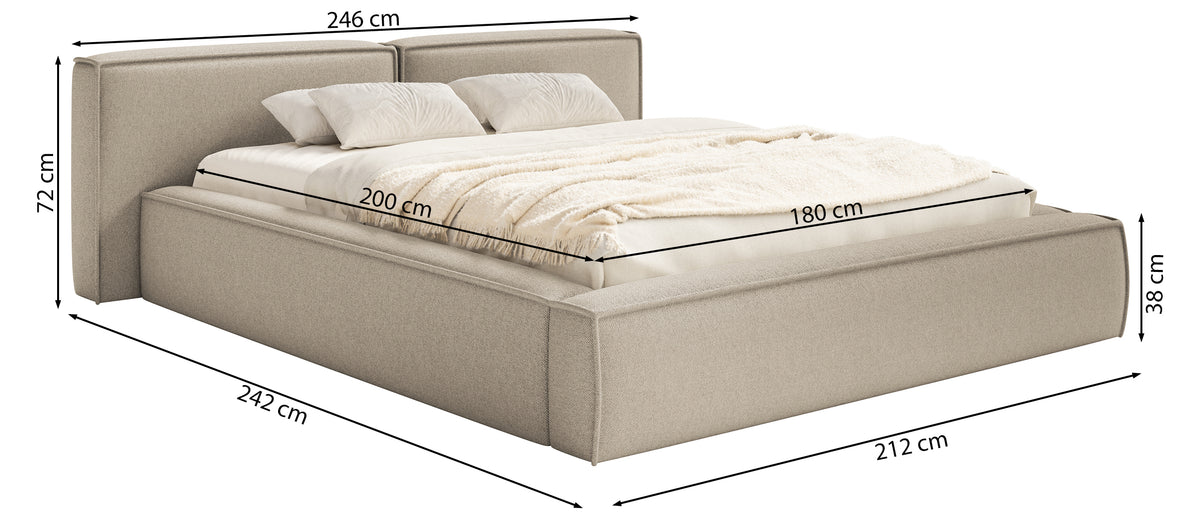 Polsterbett 180x200 cm Tilves Low mit Stauraum, Metallrahmen, grafitfarbener Chenillestoff