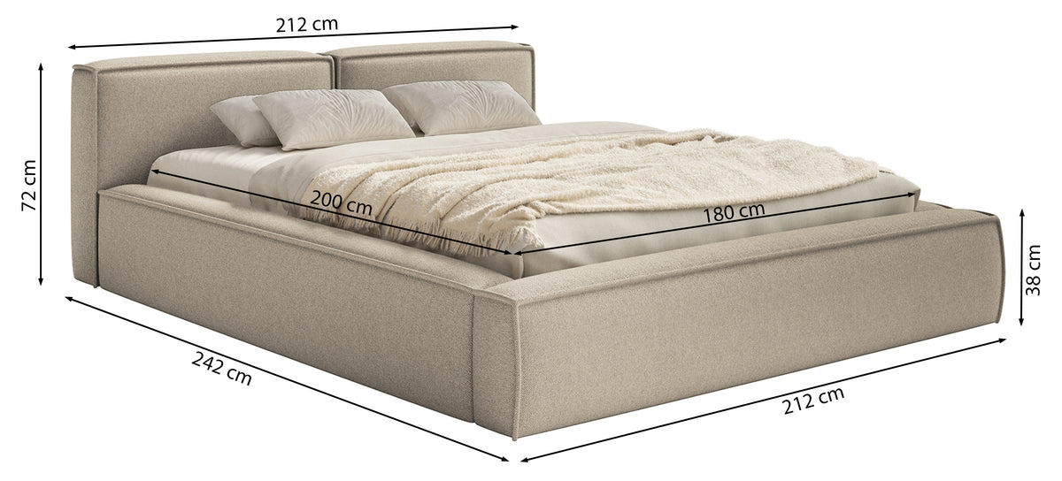 Polsterbett 180x200 cm Tilves Slim Low mit Stauraum, Metallrahmen, graphitfarbenes Chenille