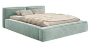 Lit tapissé 200x200 cm Tilves Slim Low avec rangement, sommier métallique, velours sauge