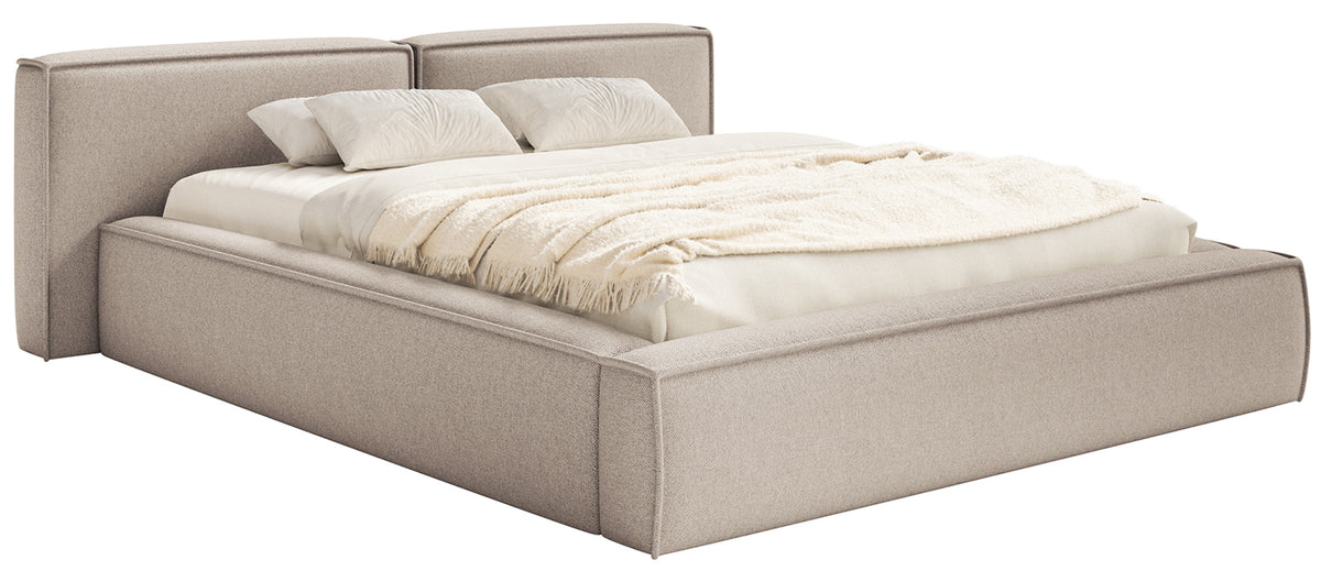 Polsterbett 140x200 cm Tilves Low mit Stauraum, Metallrahmen, beige Chenille