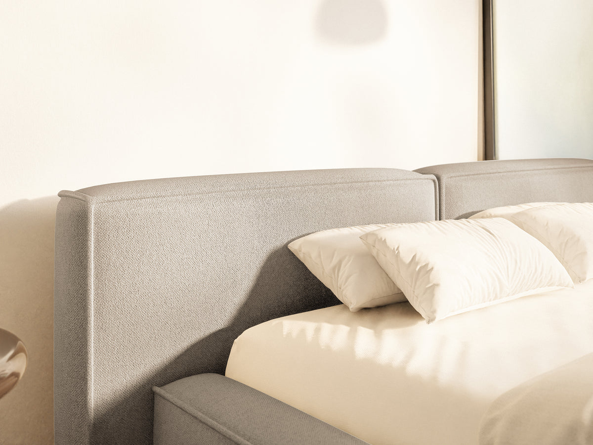 Polsterbett 140x200 cm Tilves Low mit Stauraum, Metallrahmen, beige Chenille