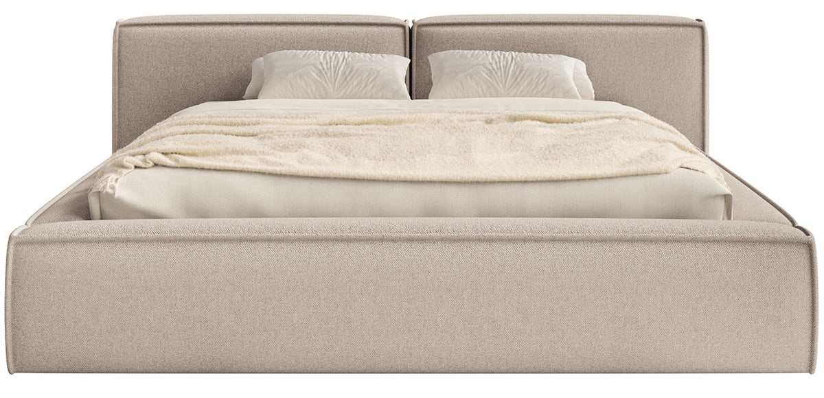 Polsterbett 140x200 cm Tilves Low mit Stauraum, Metallrahmen, beige Chenille