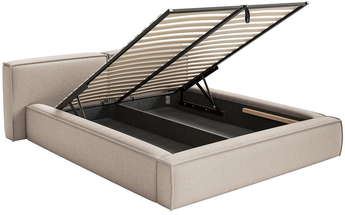 Polsterbett 140x200 cm Tilves Low mit Stauraum, Metallrahmen, beige Chenille