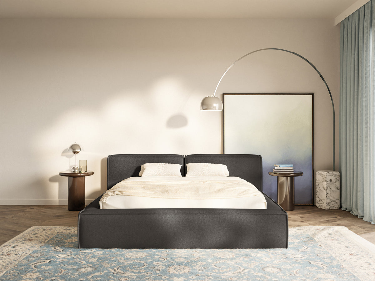 Polsterbett 180x200 cm Tilves Low mit Stauraum, Metallrahmen, grafitfarbener Chenillestoff