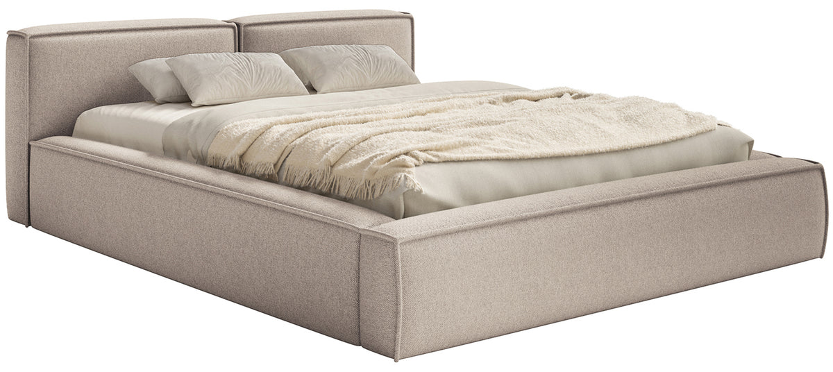Gepolstertes Bett 160x200 cm Tilves Slim Low mit Stauraum, Metallrahmen, beiger Chenille
