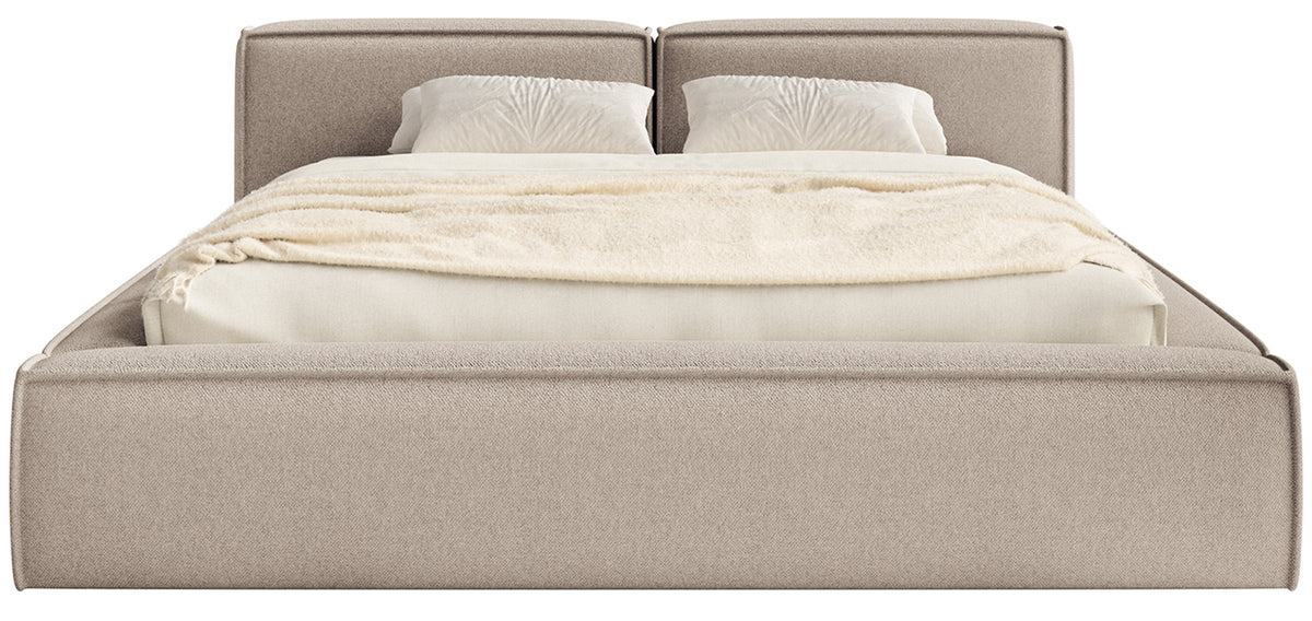 Gepolstertes Bett 160x200 cm Tilves Slim Low mit Stauraum, Metallrahmen, beiger Chenille