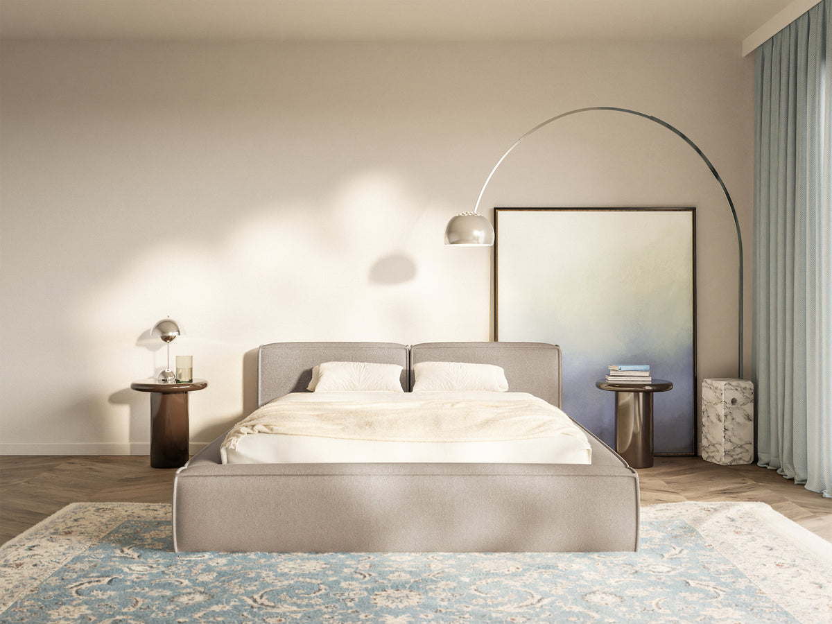 Gepolstertes Bett 160x200 cm Tilves Slim Low mit Stauraum, Metallrahmen, beiger Chenille