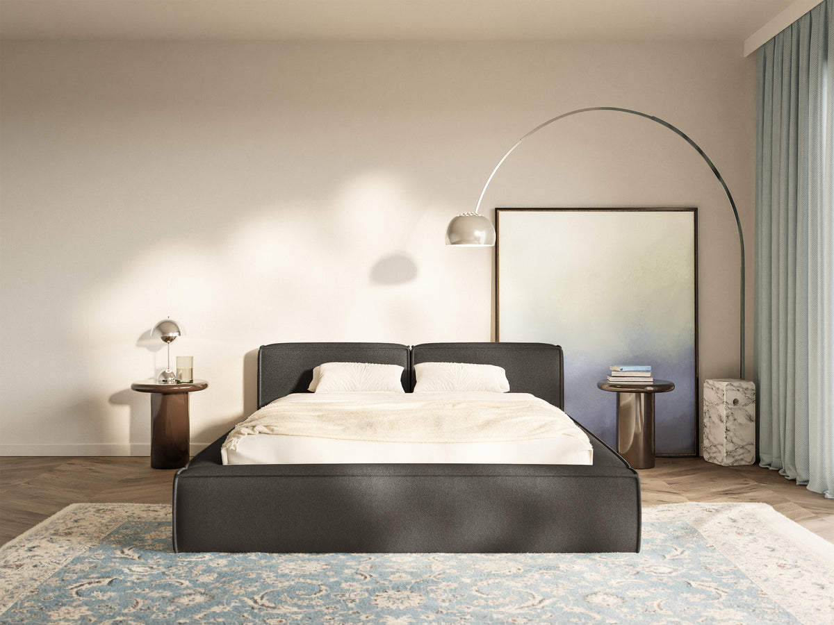 Polsterbett 180x200 cm Tilves Slim Low mit Stauraum, Metallrahmen, graphitfarbenes Chenille