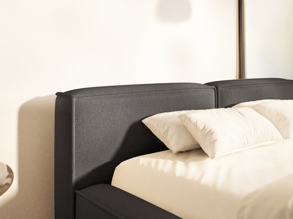 Polsterbett 180x200 cm Tilves Slim Low mit Stauraum, Metallrahmen, graphitfarbenes Chenille