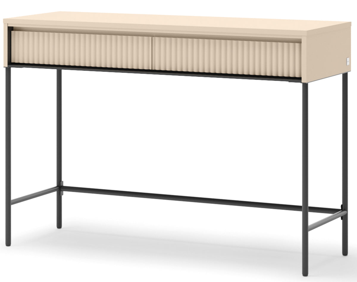 Trend Schminktisch mit Schubladen und Beleuchtung 112 cm, geriffelte Fronten, sandbeige / schwarz