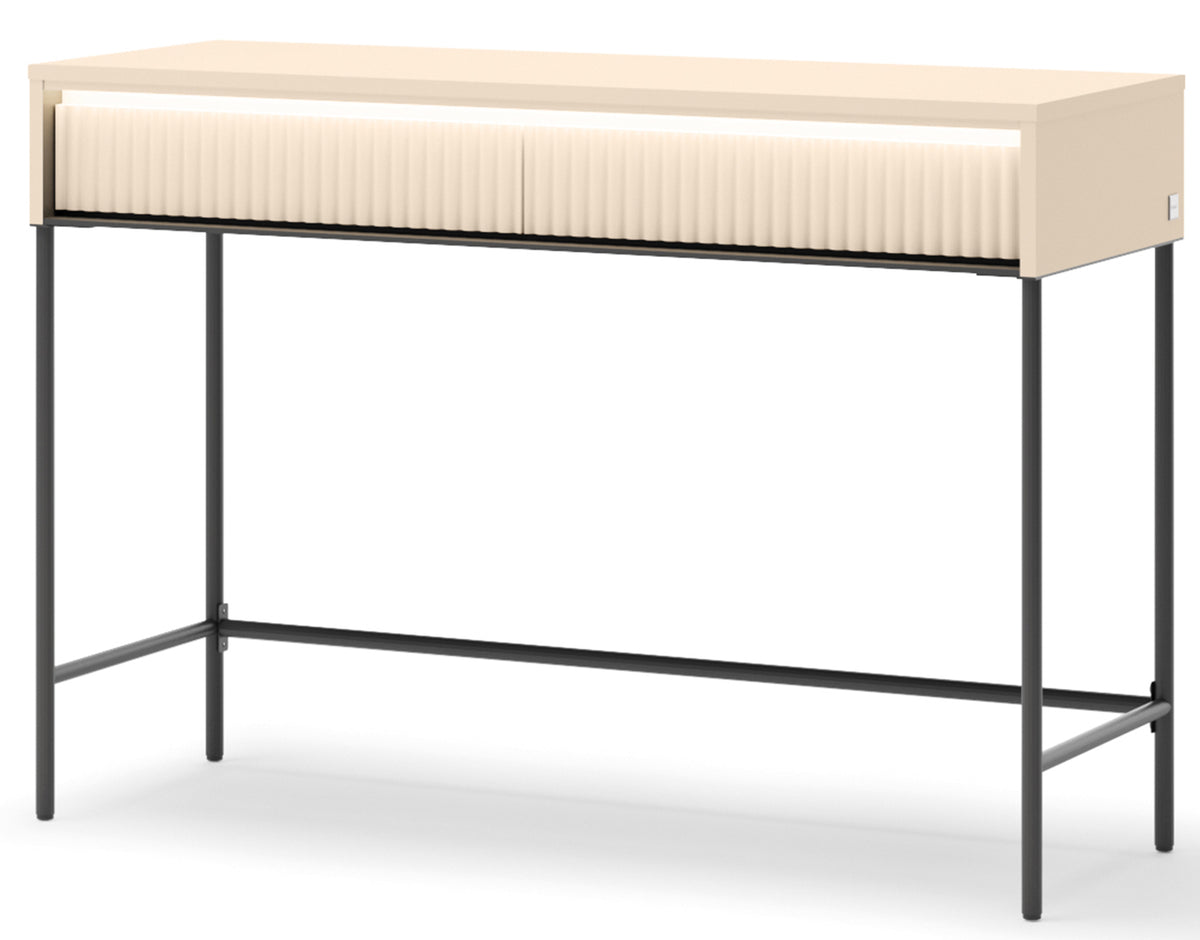 Toilette Trend avec tiroirs et éclairage 112 cm, façades rainurées beige sable / noir
