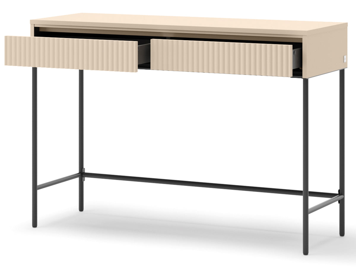 Toilette Trend avec tiroirs et éclairage 112 cm, façades rainurées beige sable / noir