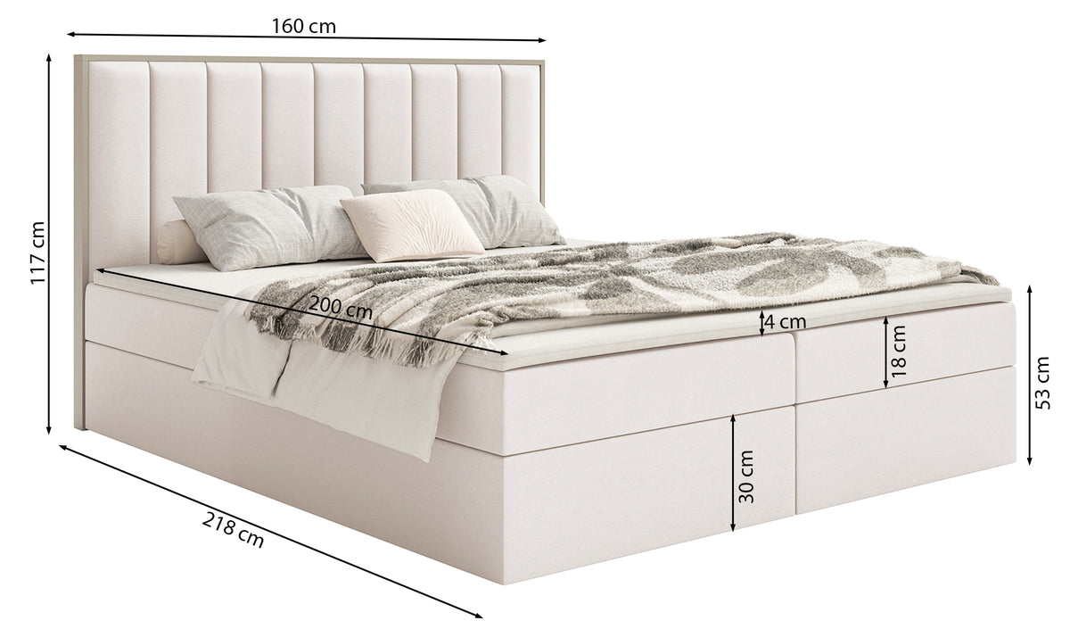 Kontinentales Bett 160x200 cm Togents mit Stauraum und Topper, brauner hydrophober Samt