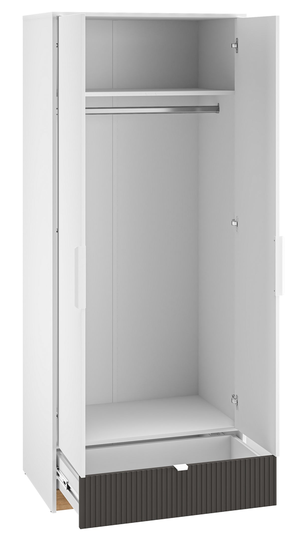 Jugendzweitüriger Kleiderschrank Torino mit geriffelter Schublade, 82 cm, Honey Castello Eiche/Alpenweiß/Grafit