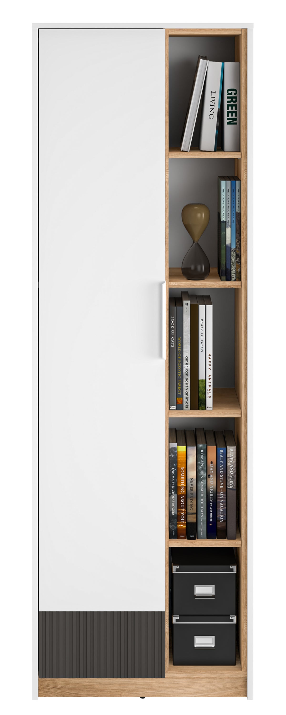 Armoire une porte pour chambre d’adolescent Torino avec niches rainurées 64 cm chêne Honey Castello/blanc alpin/gris graphite