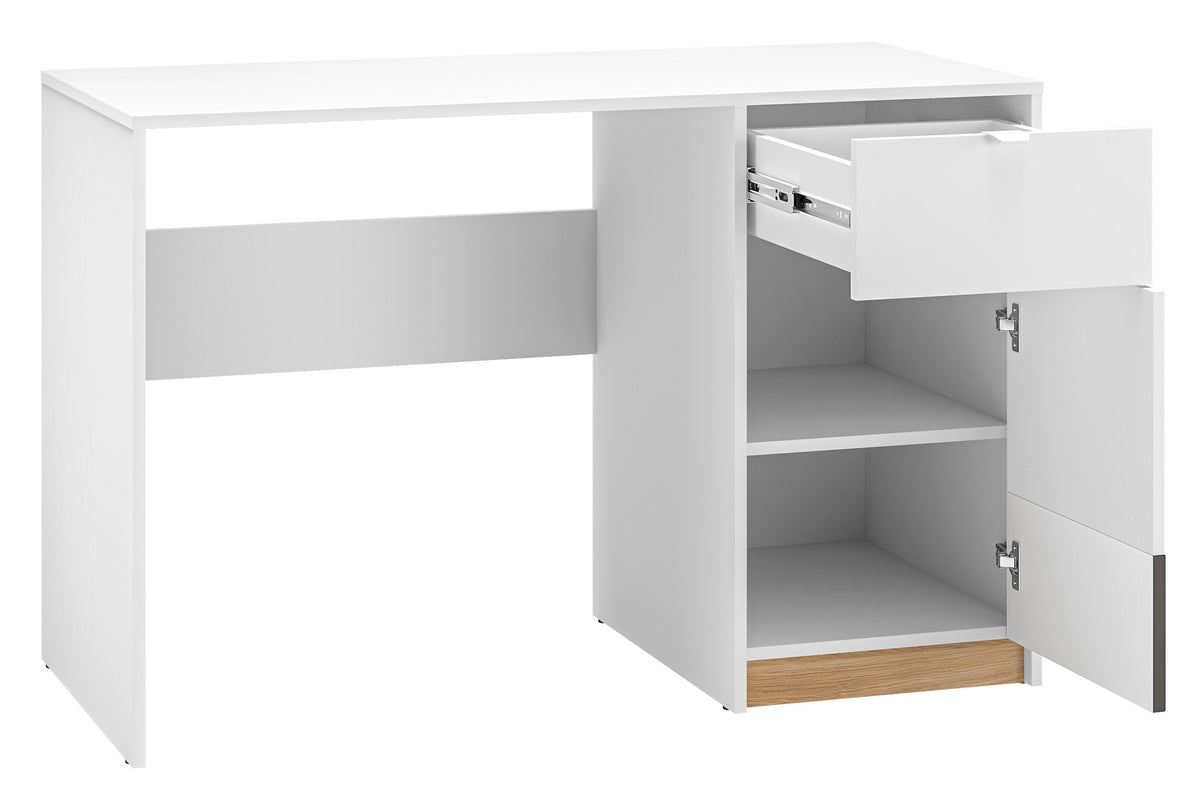 Bureau adolescent une porte Torino avec tiroir rainuré 120 cm chêne Honey Castello/blanc alpin/gris graphite
